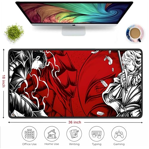 Image of Anime Mouse Pad 18x36 Inch 3mm Extended Gaming Desk Mat with Anti-Slip Rubber Base Mousepad for Smooth Surface Desk pad for PC & Laptop Use Waterproof & Stiched (Multicolour) Deskpad