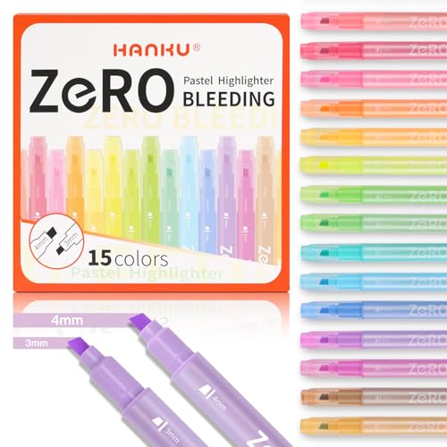 Pastel Highlighters, 15 Pack Bible Highlighters Assorted Colors, 4mm & 3mm Dual-Chisel Tip Highlighter Pens, Pastel Markers No Bleed Through for Journaling, Coloring, Bible Study Supplies