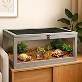 Wooden Tortoise Habitat,Tortoise House,Tortoise Enclosure,Tortoise Terrarium (Grey)
