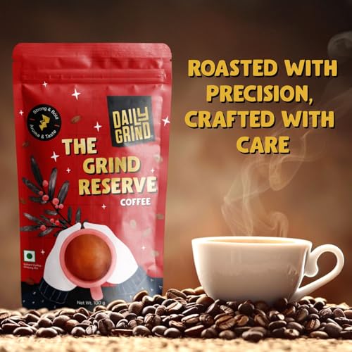 Image of Daily Grind Reserve Instant Coffee Powder 100g | 70% Coffee & 30% Chicory Blend with Strong Taste | Medium Roast | South Blend Instant Coffee for lattes, mochas, Frappes, Cold Coffees