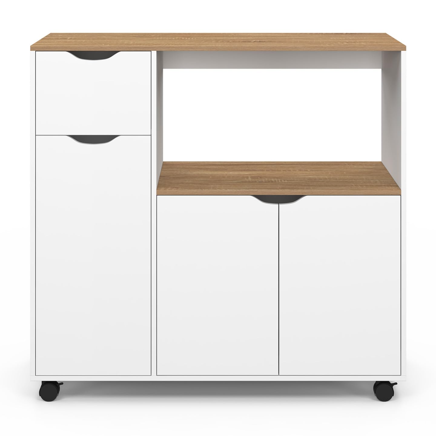 IDMarket - Credenza a microonde COSI XXL con cassetto in legno bianco e ripiani in faggio L.90 CM
