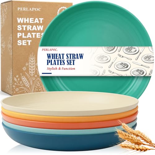 Image of 11In Wheat Straw Plates, 6PCS Large Plastic Plates Reusable,Multi