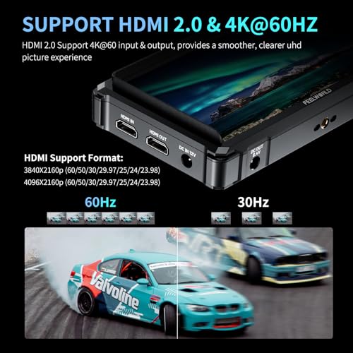 Image of FEELWORLD 6 Inch DSLR Camera Field Monitor,1200nit High Bright 4K HDMI On Camera Monitor, 3D Lut 1920X1080 HD Focus Peaking Assist Full Waveform Video Field Monitor FW568PRO