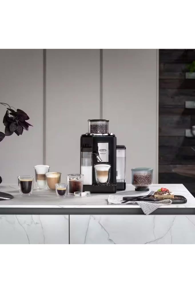 De'Longhi Rivelia EXAM440.55.B Kaffeevollautomat mit LatteCrema Milchsystem, Wechselbarer Bohnenbehälter, 16 Kaffee- & Milchgetränke auf Knopfdruck, Extra-Shot-Funktion, 3,5" Touch-Display, Onyx Black