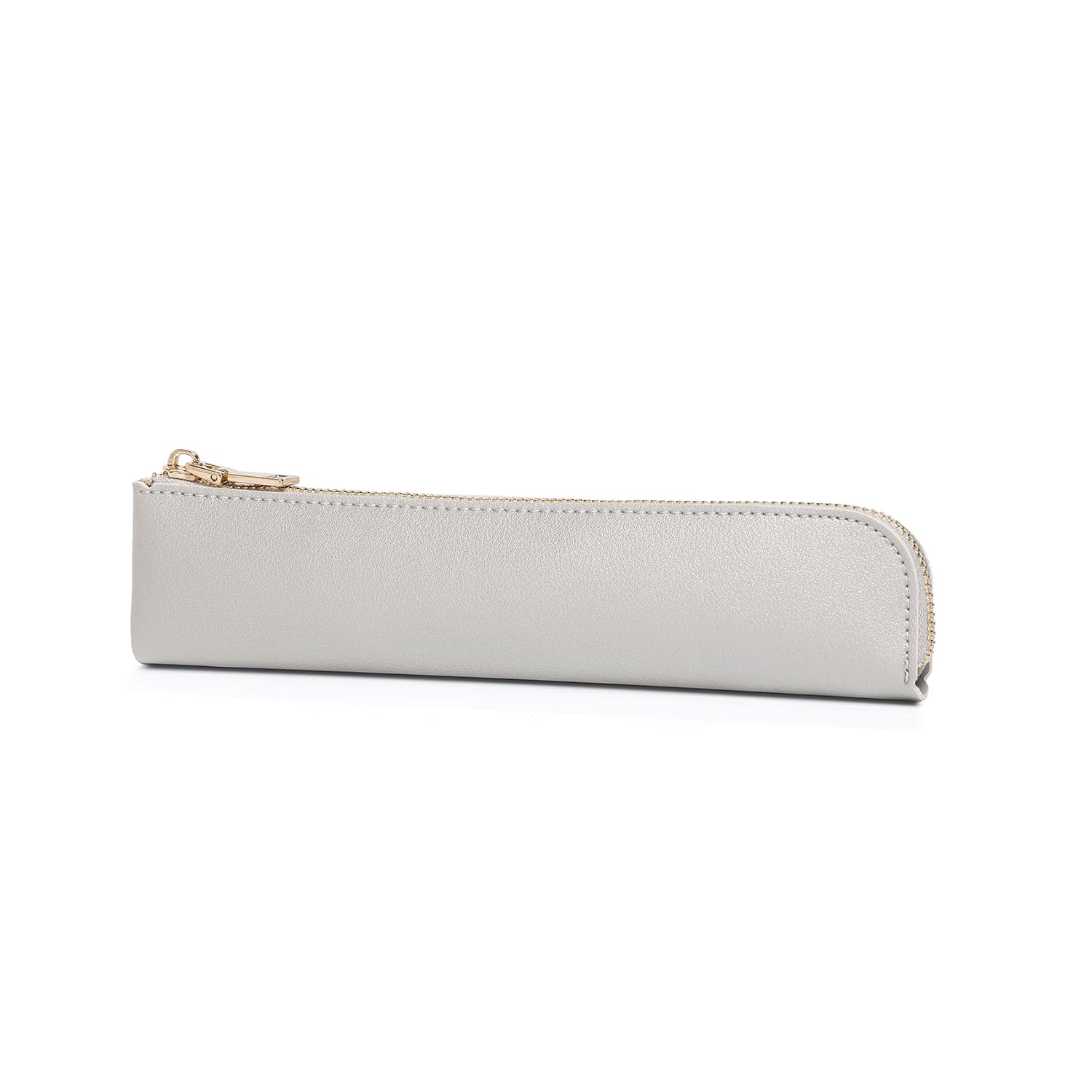 YONBEN Faux Leather Pencil Case Cute Thin Slim Pouch Simple and Stylish Lightweight (Pearl Silver)