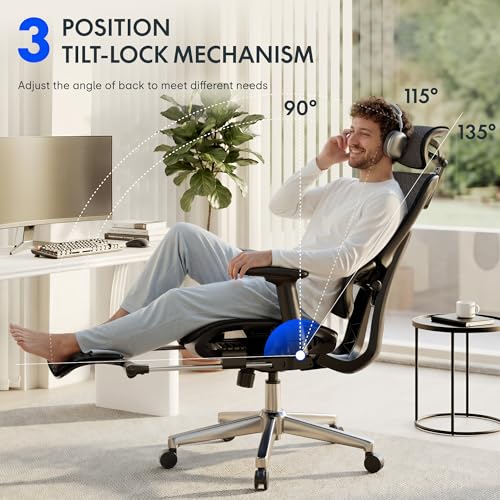 Image of FLEXISPOT ErgoX Premium Ergonomic Office Chair with Footrest- Adjustable 3D Armrests, Dynamic Lumbar Support, Recline & Tilt Function, Mesh Seat, for Home & Office Use,Blue Foam