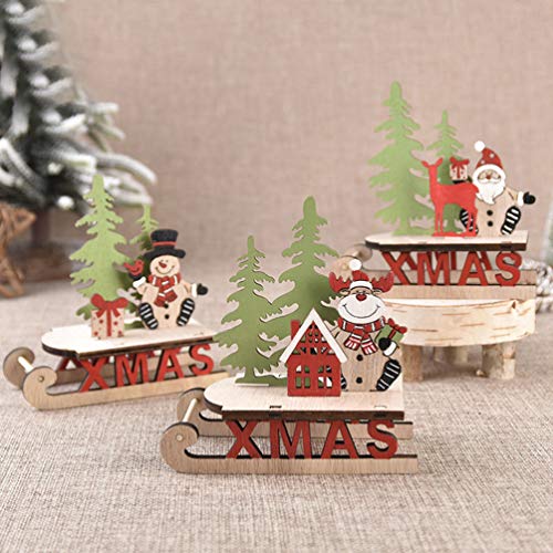 BESTOYARD 3 peças de ornamentos de trenó de Natal de madeira trem de Natal ornamentos de mesa para c