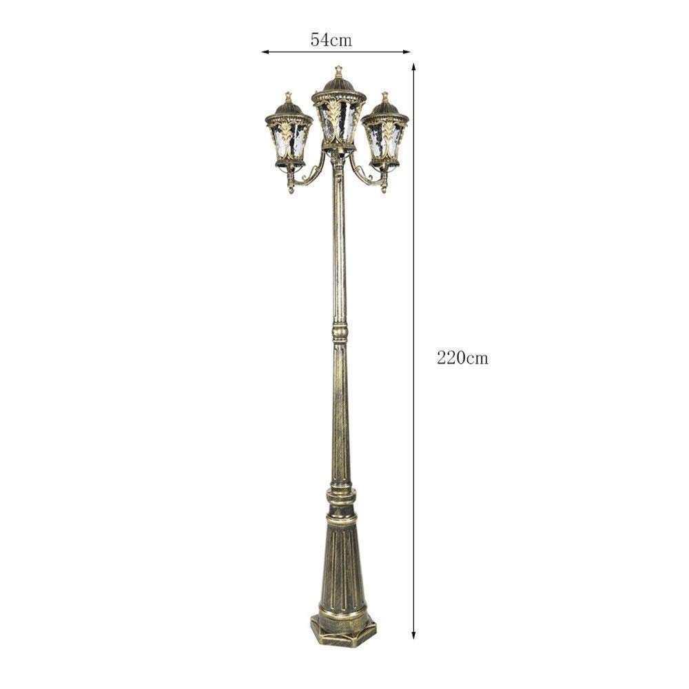3 luces Victoria Lámpara de poste de poste alto Luz de calle exterior impermeable de aluminio IP55 Lámpara de columna de vidrio de pared de puerta de vidrio para patio trasero de villa, patio, jardín,