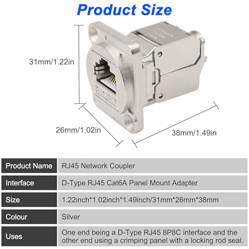 Conector RJ45 Cat6A para montaje en panel, adaptador blindado tipo D para racks de red 2