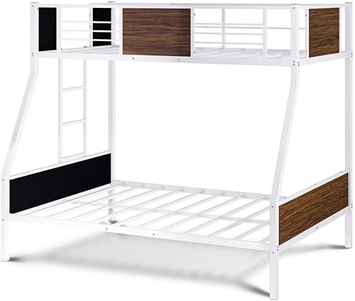 East West Furniture JAFTWHI Jackson - Litera de tamaño matrimonial, dos camas divididas, una escalera con dos escalones y barandillas de protección,