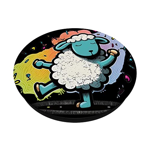 Funny Colorful Sheep PopSockets Swappable PopGrip, Black - Image 2