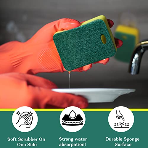 Image of Kitchen Sponges 12 Pack, Heavy Duty Dual-Sided Scrub Sponges, Yellow /Green
