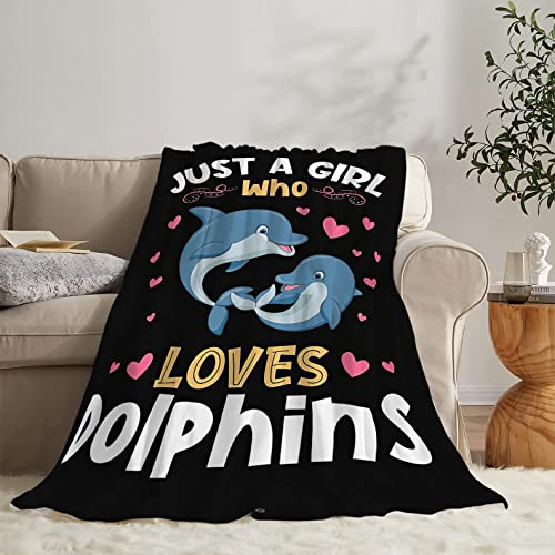 Cute Dolphin Throw Blanket Just A Girl Who Loves Dolphins Ultra Soft Cozy Fluffy Blanket Cartoon Dolphin Gifts For Kids Warm Lightweight Plush Fleece Blanket Decor For Couch Bed Chair Office 40''X50'' #TOP3