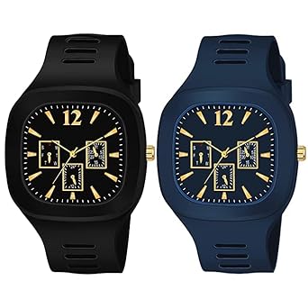 Dial Black White Analog Watches with Silicon Strap Stylish Combo Watch for Mens & Boys