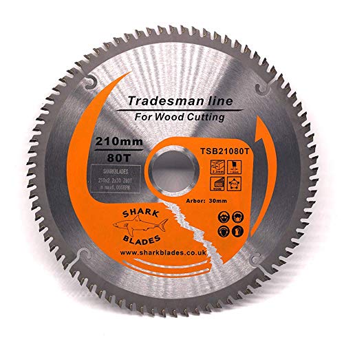 Shark Blades TCT Circular Saw Blade 210mm x 30mm x 80T – Fine Wood Cutting Blade for Festool, Bosch, Makita & DeWalt Circular & Mitre Saws (Fits 216mm Saws)