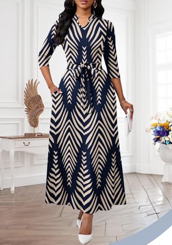Image of BubFee Maxi Dresses for Women Semi Formal Long Dress 3 /4 Sleeve Casual A-line Church Dresses with Pockets