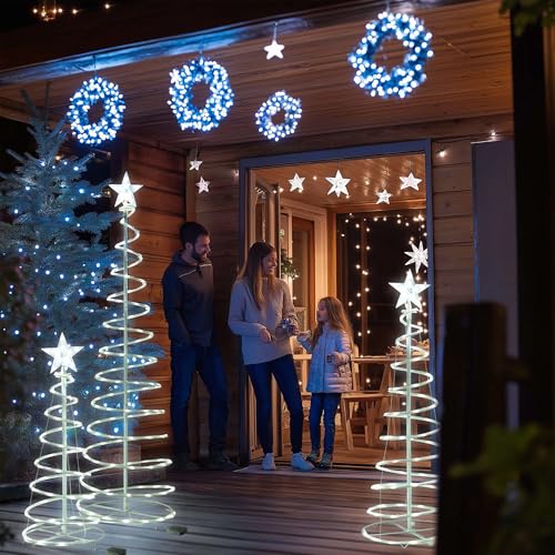 Yescom Sparkle 3/4/6Ft Spiral Christmas Tree Light Kit 348 Pre-Lit LED2 Model for Outdoor Patio Holiday Party Event Xmas Night Decor with Star Topper Metal Stakes Water Resistant Cool White