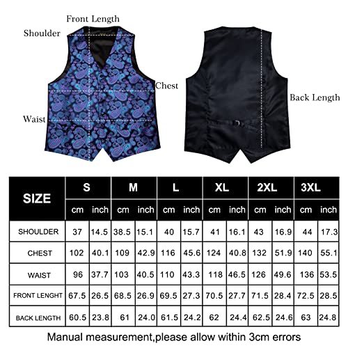 Image of DiBanGu Mens Paisley Vest Silk Sleeveless Suit Vest and Neck Tie Pocket Square Cufflinks Set for Wedding Formal