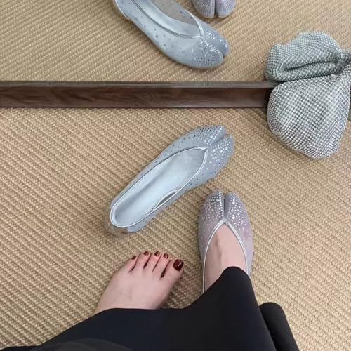 Women's Cute Tabi Shoes Mesh Slip-On Flats Sparkle Hidden Lift Split-Toe Comfort Dressy Shoes Everyday Wear Summer3