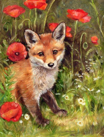 Fox Cub by Debbie Cook Flag Canvas House Size