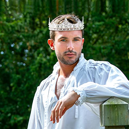 2 Pcs Silver Tiara Crowns Prom King and Queen Crowns Set Valentine's Day Costume Hair Accessory for Men Women King Queen Prince Princess Tiara for Birthday Prom Wedding Rave Party Supplies
