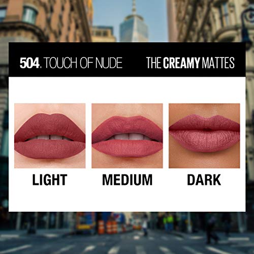Image of Maybelline New York Matte Lipstick, Intense Colour, Moisturised Lips, Color Sensational Creamy Matte, 504 Touch of Nude, 3.9g