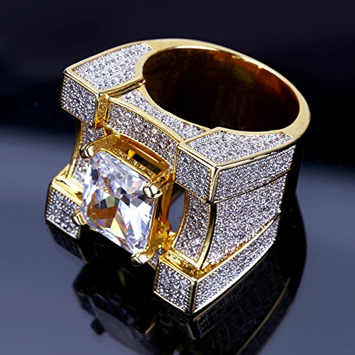 14K Gold over S925 Sterling Silver Rectangular Cushion Cut Mossanite Ring, Wide Face Densely Set Men's Ring, A Broad Statement of Style,Daily Gift for Dad3