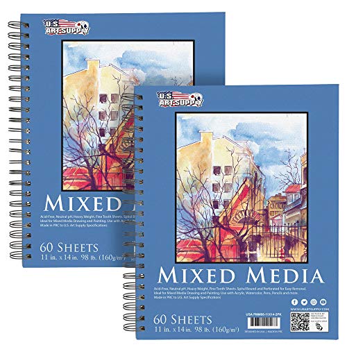 U.S. Art Supply 11"x14" Mixed Media Sketchbook, 2 Pack (60