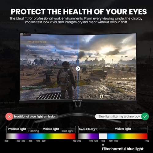 Monitor da gioco da 27 pollici, monitor per computer senza cornice ultraveloce 280Hz/240Hz 1ms FHD 1080P, monitor curvo 1800R, FreeSync, 99% sRGB, HDR, luce blu bassa, porte HDMI DP, montaggio - Monitor - Immagine 5