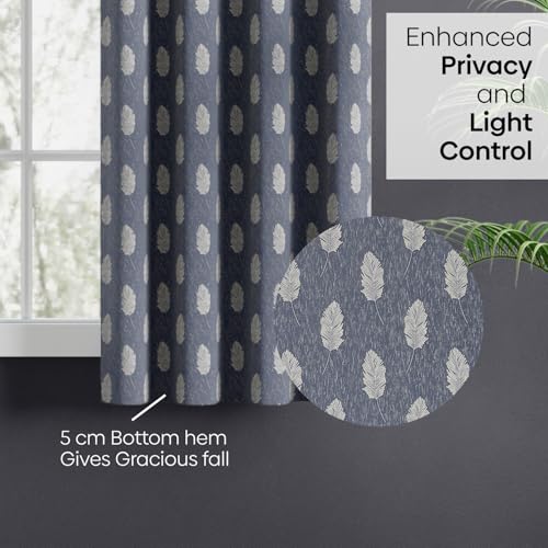 Image of haus & kinder Jacquard Window Curtains 5 Feet Long Pack of 2 Window Curtains, 5 Feet Curtains for Window (Feather Fern, Steel Grey 130x152 CM)