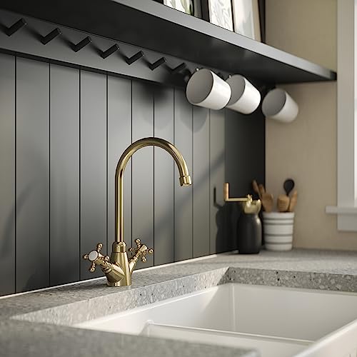 nuie KB803 Kitchen Taps Traditional Mono Mixer Kitchen Tap with Crosshead Handles, 320mm, Brushed Brass - Image 2