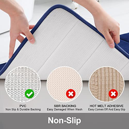 Image of Memory Foam Soft Bath Mats - Non Slip Absorbent Bathroom Rugs Rubber Back Runner Mat for Kitchen Bathroom Floors 16 inchx47 inch, Navy Blue