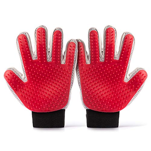 DOMESTIQUE Pet Grooming Glove - for Deshedding Dogs, Cats & Horses. Hair and Fur Remover Brush Mitt for Shedding Animals (Pair (Left & Right), M/L)