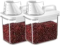 Kit 2 Potes Herméticos Transparentes para Grãos, Sabão em Pó e Líquidos Cozinha Lavandeira com Tampa, Trava, Bico e Copo Medidor 0068 (1100 ml)