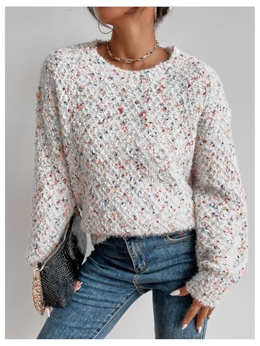 Image of MakeMeChic Women's Space Dye Round Neck Long Sleeve Sweater Casual Knitted Pullover Tops Multicolor X-Small