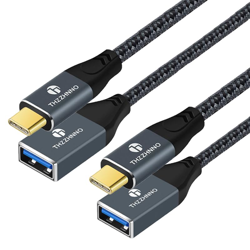 Thzzhnno USB C auf A Weibliche 3.0 Kable 1M 2 Stück, 10Gbps USBC Stecker auf USBA Buchse OTG Kabel für Laptops, Tablets