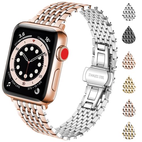YISIWERA Kompatibel mit Apple Watch Bands für Damen 42mm 44mm 45mm Fancy Mesh Metall Uhrenarmband Armband für iWatch Ser...