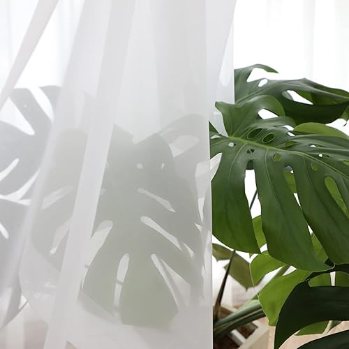 Miniatura 3 de Cortinas traslúcidas blancas para ventana de 95 pulgadas de largo, juego de 2 paneles de cortinas traslúcidas blancas para ventana con bolsillo para