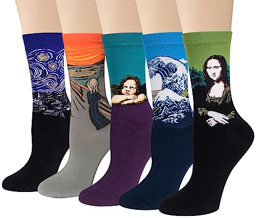 Chalier 5 Pairs Womens Fun Famous Painting Patterned Art Socks Cotton Printed Cool Novelty Funny...