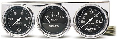 AUTO METER 2399 Autogage Black Oil/Water/Volt Gauge with Chrome Console,2.625 in.