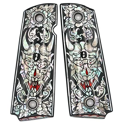 Japan Mask Devil Black Background Art Mother of Pearl MOP Grips Fits 1911 Standard Full Size Colt Government and Commander Kimber, Springfield, Remington, Taurus PT 1911, Smith&Wesson by Handmade