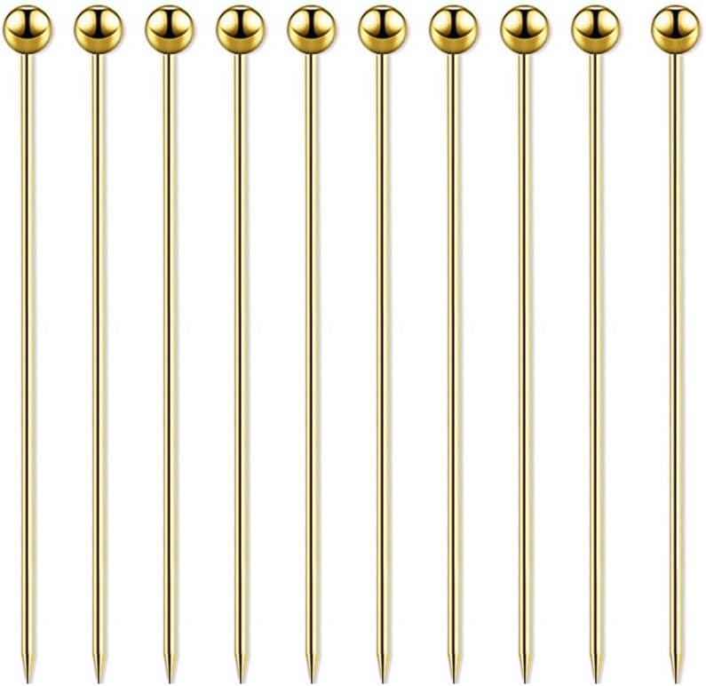 SEIWEI 10PCS Food Picks Fruit Fork Vegetable Cocktail Dessert Picks Stainless Steel Party BBQ Dinner Kitchen Cooking Gadgets Accessories Reusable Gold