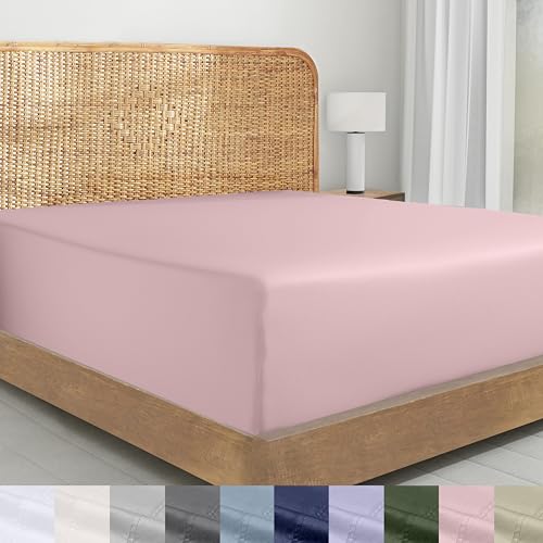 Image of California Design Den 100% Organic Cotton Fitted Sheet Full, Pink | GOTS Certified, Crisp & Airy Percale, 15 inch Deep Pocket, All-around Elastic, No-Pop Fit, Durable, Easy Care, Backed by GH Seal