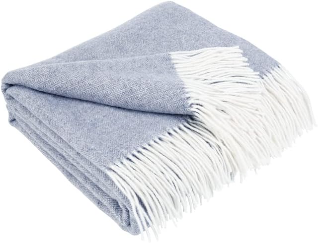 LoveYouHome Cashmere and Finest Merino Herringbone Blanket-Throw for Double / Single Bed, Sofa, Bedroom | Soft and Large (55 in X 79 in | 140 cm X 200 cm - Whity-Blue)