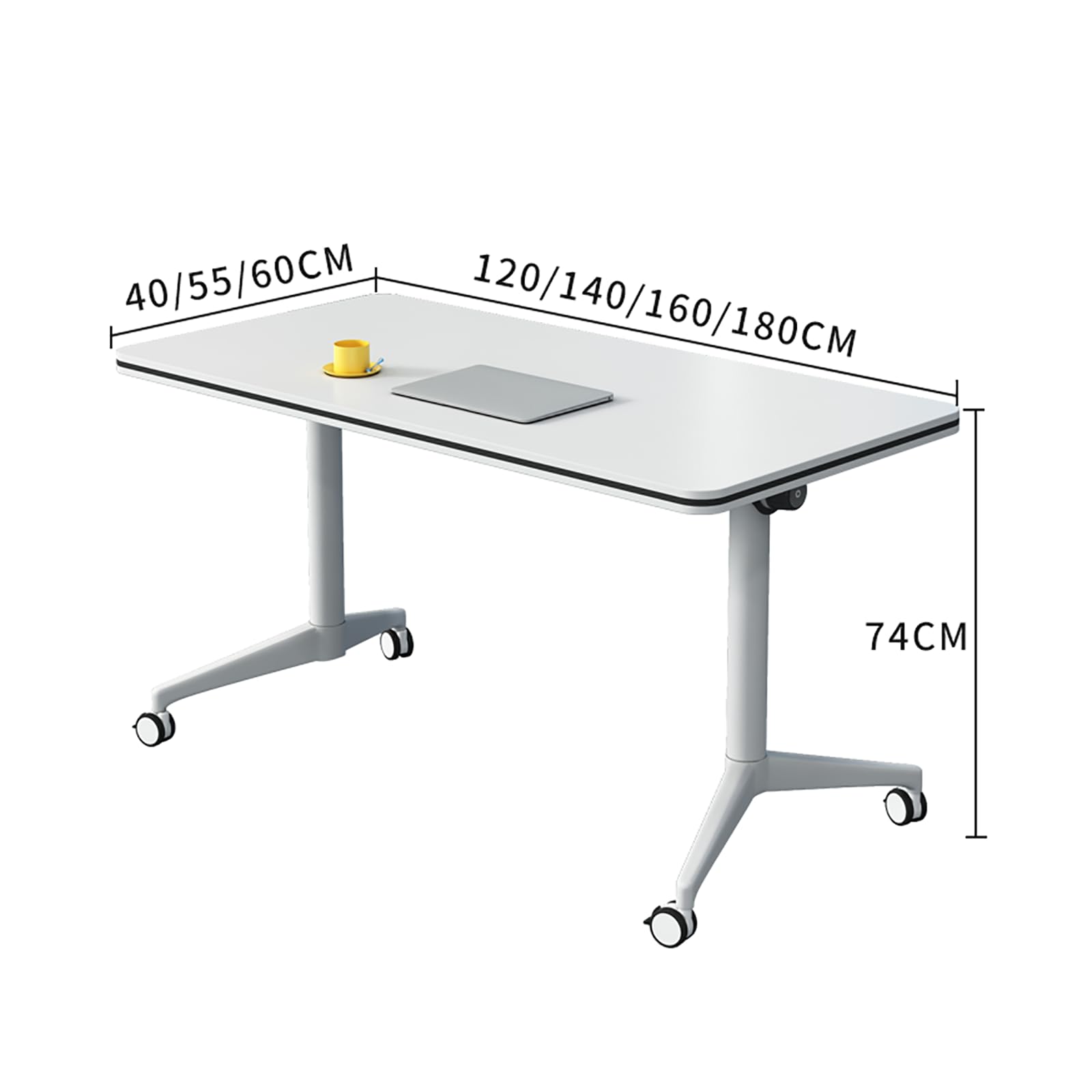 Tragbarer, klappbarer Konferenztisch mit Rollen, Klappdeckel, mobiler Trainingstisch für Büro, Klassenzimmer und Meetings, kompakter Schreib- und Computertisch (80 x 40 x 74 cm, Weiß)