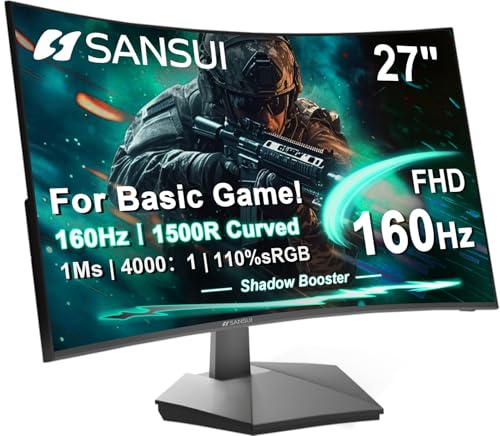 SANSUI 27 Inch Curved 160Hz Gaming Monitor, 1500R Curved Computer Gaming Monitor FHD 1080P, 4000:1,...