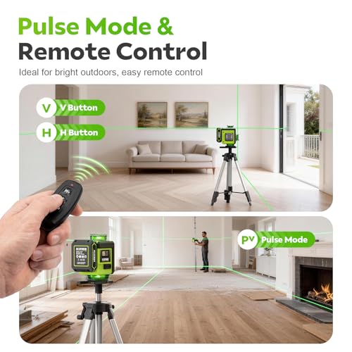 Image of Alloyman Laser Level with Tripod, 4 x 360 Self Leveling Laser Level, Nivel Laser Green Line Lazer Leveler Tool for Picture Hanging, Home Renovation, Indoor Project, 2*Battery&Carrying Bag Included