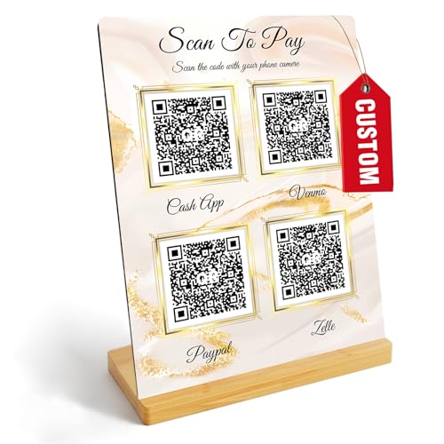 Custom Metal QR Code Sign for Business - Scan to Pay, Personalized Social Media QR Signs, Barcode QR Plaque Print with Stand, WiFi Sign