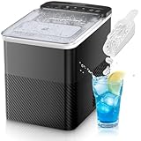 FOHERE Eiswürfelmaschine Klein, 14 Kg/24h, 9 Eiswürfel in 5 Minuten, Selbstreinigende Eiswürfelbereiter, Ice Maker mit Schaufel u. Korb, 2 Eiswürfel Größen, Eiswürfelmaschinen für Zuhause/Büro/Bar/RV