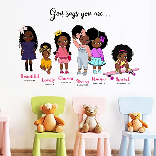 Mfault Black Girls God Says You Are Beautiful Inspirational Wall Decals Stickers, Religious Quote Nursery Decorations African American Bedroom Art, Motivational Afro Toddler Kids Baby Room Decor #TOP4
